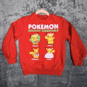 Pokemon Holiday Essentials Kids Sweater Red Multicolor Graphic Size Medium